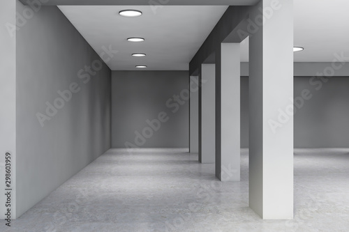 Gray empty office hall with columns