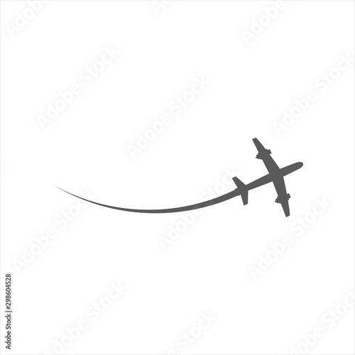 Airplane symbol vector icon fly transportation. Travel business black silhouette flat isolated white. Simple trip path route way. Clean shape element jet