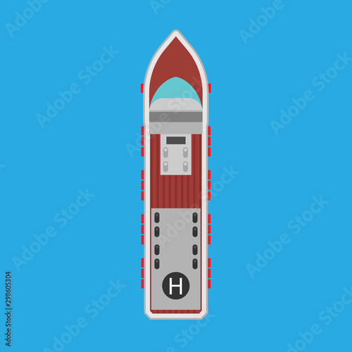 Cruise ship top view vector flat icon. Ocean boat travel journey transport. Sea luxury blue vessel vacation. Summer large liner cartoon