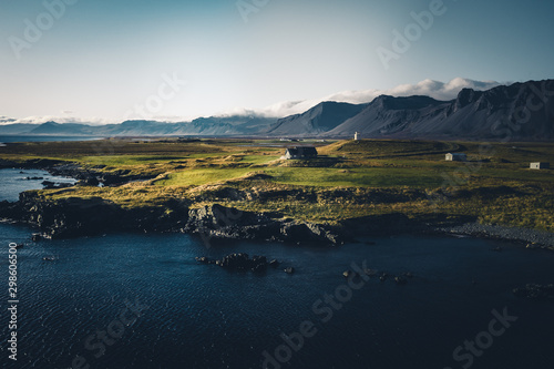 Houses in Iceland View from drone