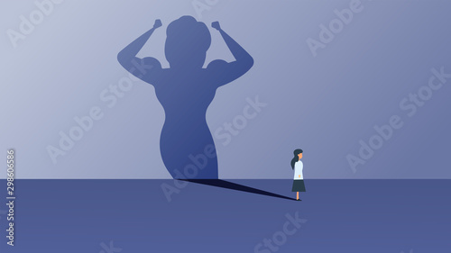 Business ambition leader woman vector illustration concept. Superwoman cape challenge leadership. Super shadow businesswoman success achievement. Career progress person goal. Motivation vision idea
