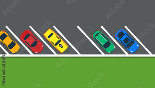 Park car vector illustration top view lot road. Above carpark garage street sign concept. Free space auto traffic place. Vehicle urban line zone area public. City cartoon banner freeway route
