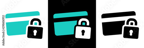 Secure payment credit card pictogram on different background