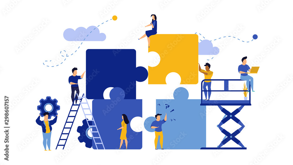 Business Team Work Building Puzzle Concept Vector Illustration People