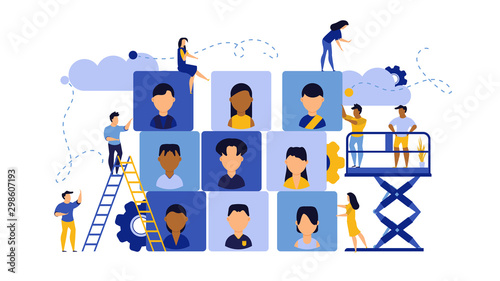 Job career business success agency audience vector illustration. Customer looking office company choice. Banner work man and woman recruitment search candidate. Hire vacancy resume talent CV network photo