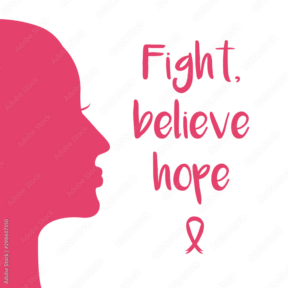 Breast cancer motivational slogans.  Women oncological disease awareness campaign slogan. Typography  composition. Inspirational phrase on white background. Modrn cute handwritten lettering.