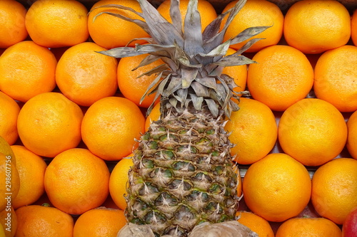 pinne apple and oranges close up. fresh fruit to make juice