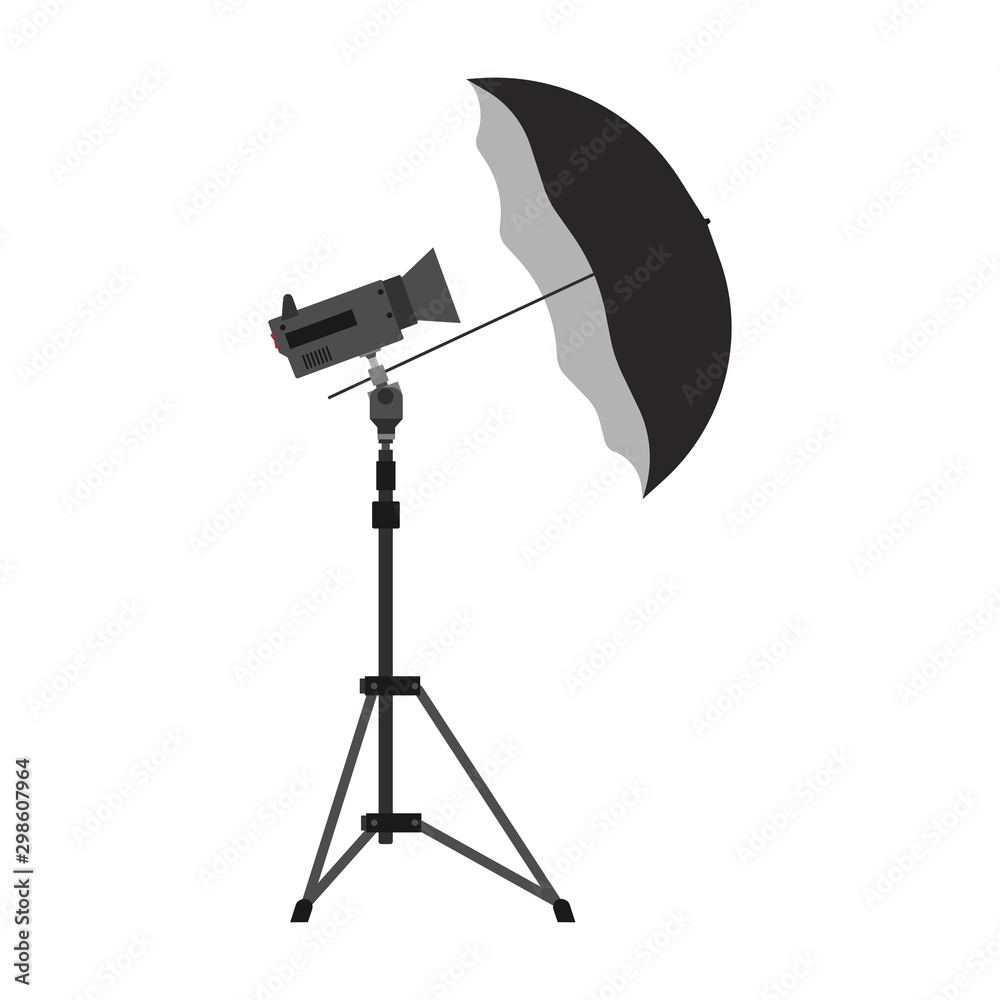 Photography camera umbrella vector equipment illustration icon. Digital  flash photo light studio tripod card isolated lens. Symbol film  professional technology spotlight reflector lamp shot. Tool box vector de  Stock | Adobe Stock