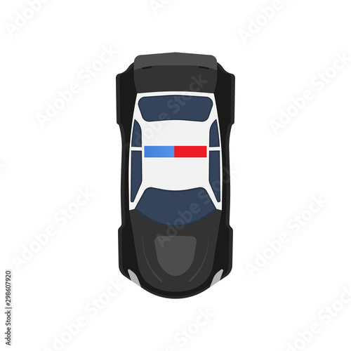 Police car top view vector icon vehicle illustration. Black and white transportation patrol cop automobile isolated with siren emergency light. Auto law security crime sheriff design. Guard truck