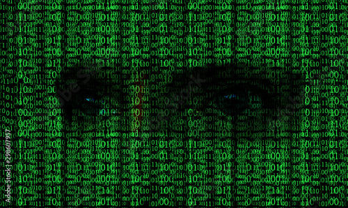 Hacker Symbol eye on binary code