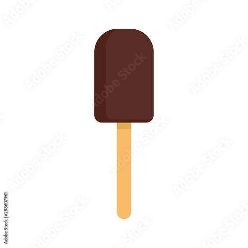 Popsicle ice cream sweet dessert summer vector food illustration. Cold delicious colorful design candy isolated icon. Chocolate snack with stick flavor. Fresh vanilla flat brown element