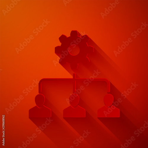 Paper cut Lead management icon isolated on red background. Paper art style. Vector Illustration