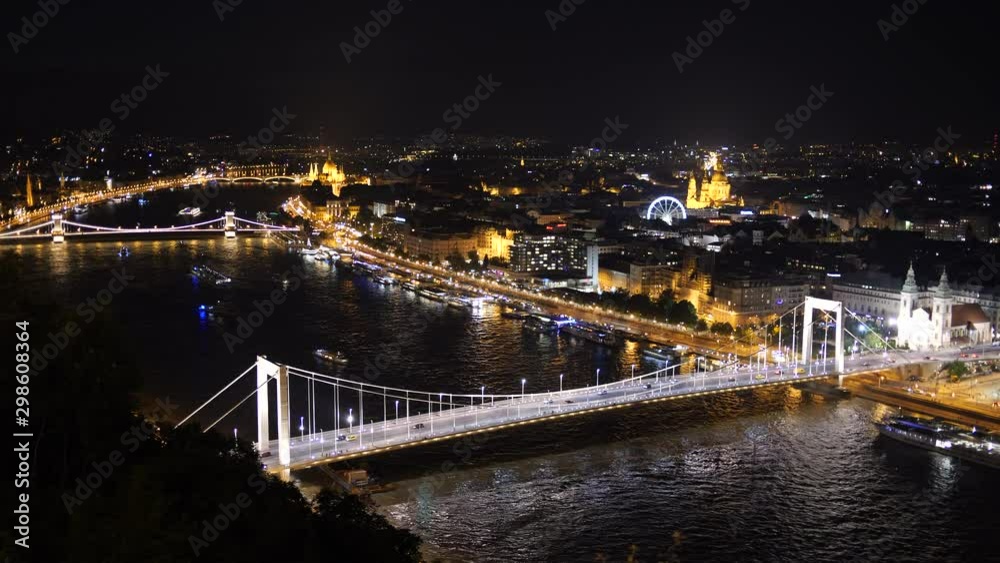 night view of elisabeth bridge from citadella in budapest, hungary night view of elisabeth bridge from citadella in budapest, hungary