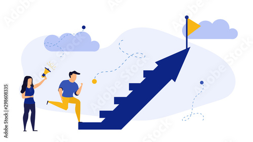 Success people step up on arrow vector promotion team business illustration concept. Successful businessman design background achievement victory celebration career. Award leader target future