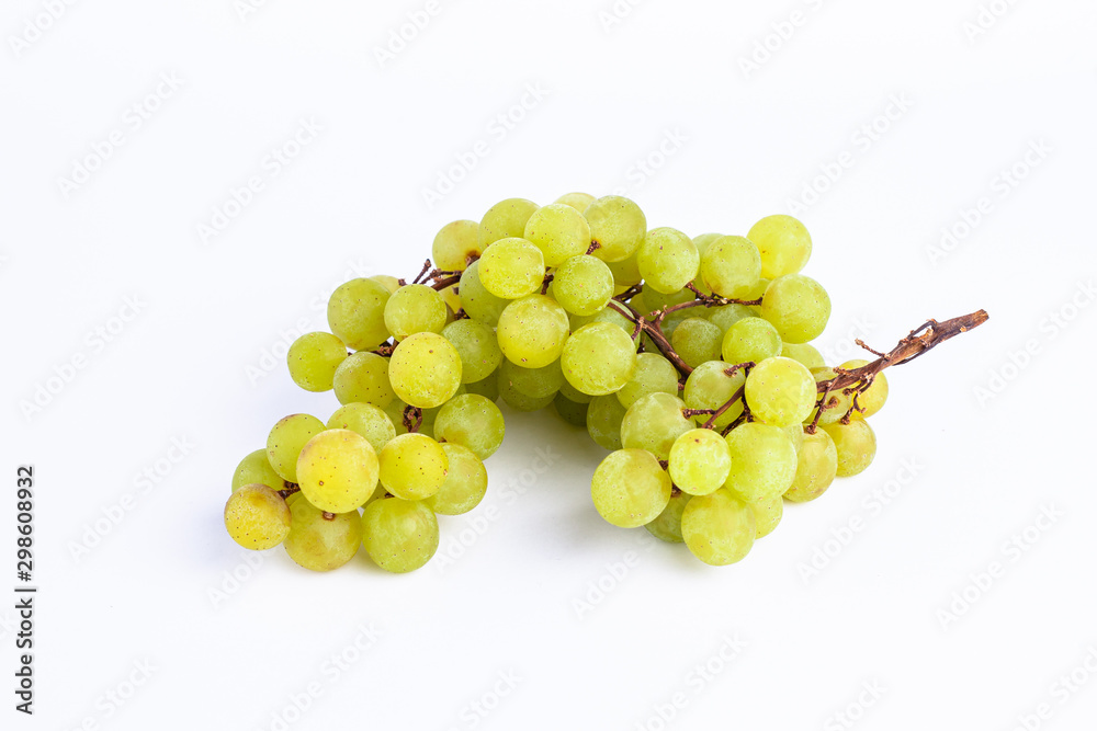 Green grapes bunch on isolated white background with space