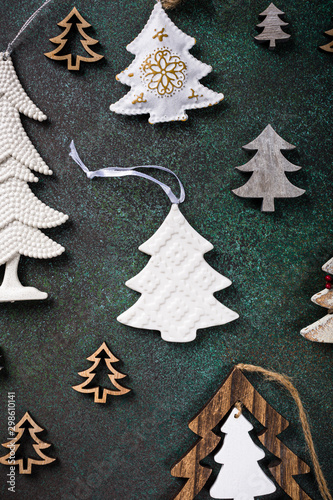 Festive background with assorted christmas tree