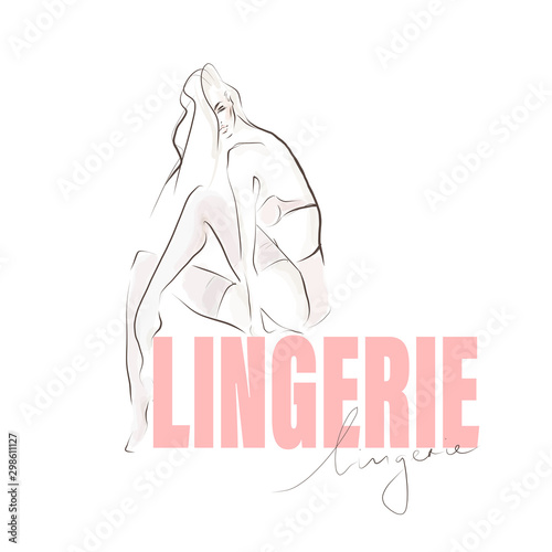 Young beautiful woman in lingerie.  Hand-drawn illustration. Vector