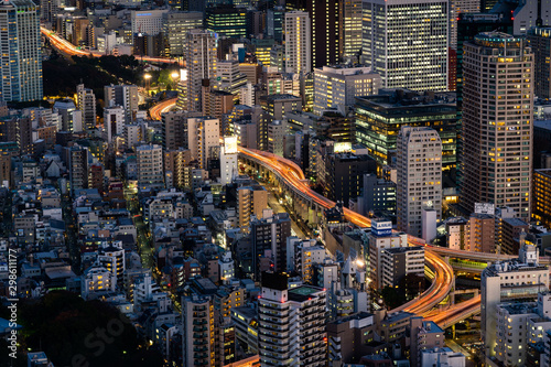 Tokyo city at night with busy traffic