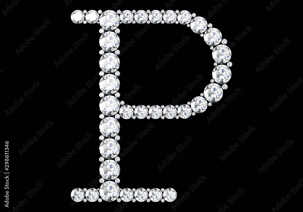 Diamond letters with gemstones isolated on black.3D rendering