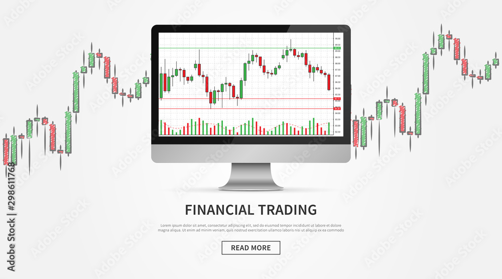 Desktop with forex trade chart vector illustration. Financial graph for online trading creative concept. Computer interface with candlestick chart graphic design. Desktop with forex trade chart vector illustration. Financial graph for online trading creative concept. Computer interface with candlestick chart graphic design.