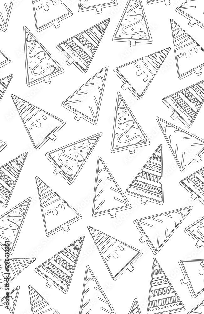 Christmas trees coloring seamless pattern