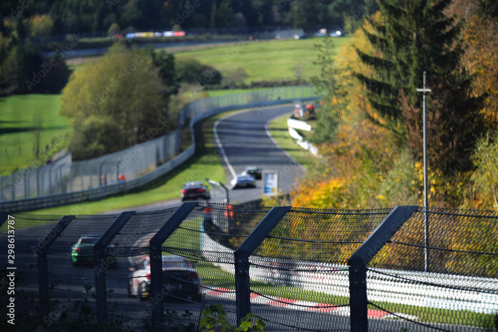 Race track and racing cars in autumn - Stockphoto Race track and racing cars in autumn - Stockphoto