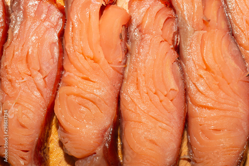 Red fish macro. smoked salmon. seafood close up