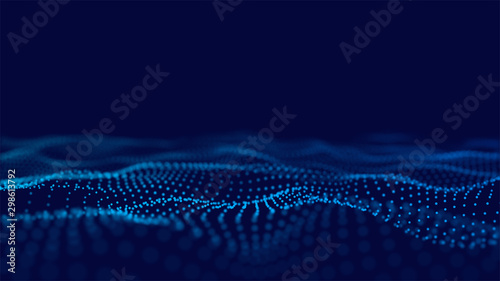 Futuristic particle background with a flowing, dynamic wave. 