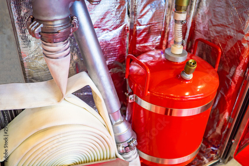 Fire cupboard. Fire hose. C...