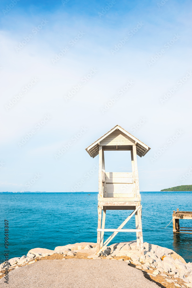 View of wooden sea hut at Khao Laem Ya Mu Ko Samet National Park, Rayong province, Thailand