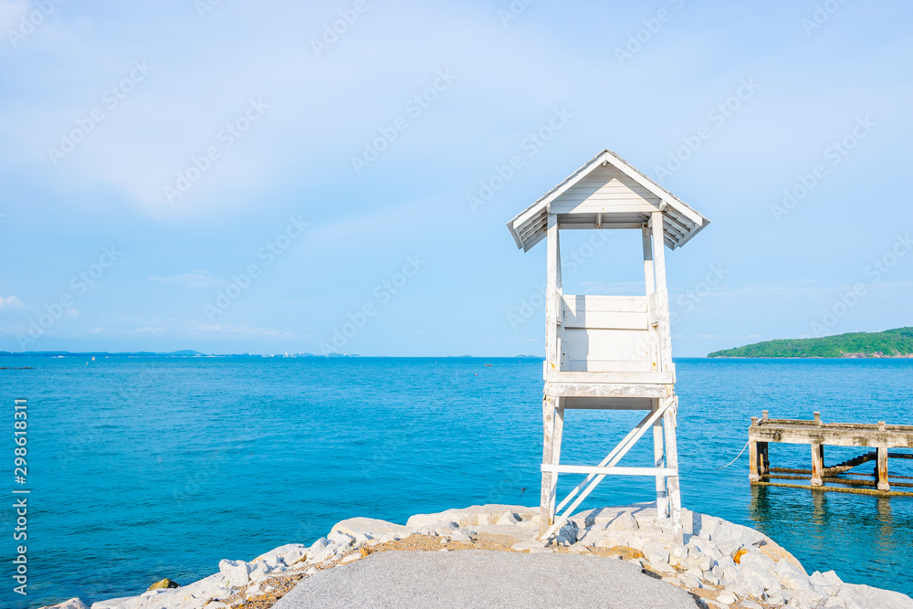 View of wooden sea hut at Khao Laem Ya Mu Ko Samet National Park, Rayong province, Thailand View of wooden sea hut at Khao Laem Ya Mu Ko Samet National Park, Rayong province, Thailand