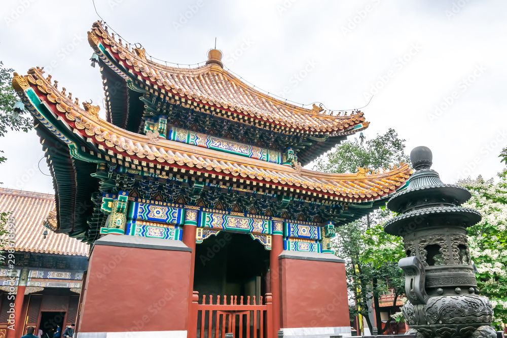 Fototapeta premium Lama Temple (Yonghegong), temple and monastery of the Gelug school of Tibetan Buddhism located in Dongcheng District, Beijing, China