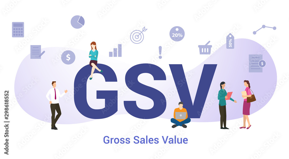 gsv global value chain concept with big word or text and team people with modern flat style - vector