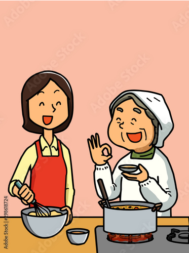 お年寄り｜おばあさん｜祖母｜親子｜母親｜料理