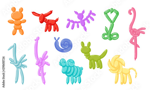 Animal balloons. Vector balloon animals for happy kids party isolated on white background. Toy balloon for party illustration.