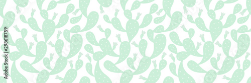 Opuntia cactus plant. Seamless pattern. Prickly pear background. Nopal, Indian fig opuntia. Vector light, pale illustration.