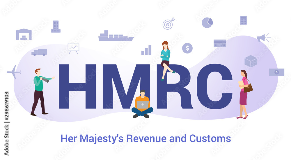 hmrc her majesty revenue and customs concept with big word or text and team people with modern flat style - vector hmrc her majesty revenue and customs concept with big word or text and team people with modern flat style - vector
