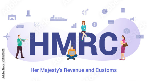 hmrc her majesty revenue and customs concept with big word or text and team people with modern flat style - vector photo