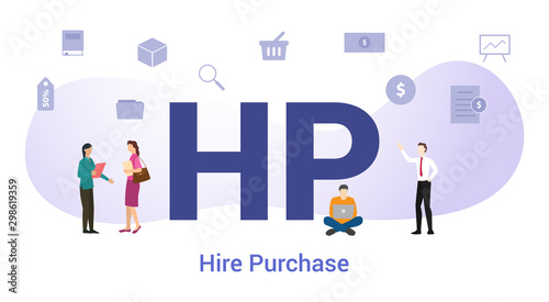 hp hire purchase concept with big word or text and team people with modern flat style - vector
