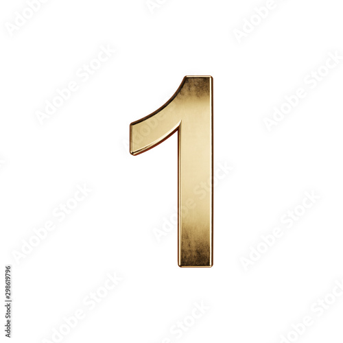 Golden alphabet digit character 1 font