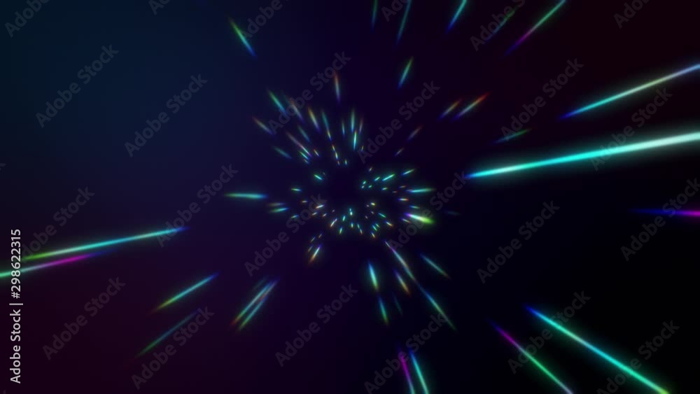 4K Abstract creative cosmic background. Hyper jump into another galaxy. fast lightspeed, neon glowing rays in motion. colorful explosion, big bang. Starry bright glowing lights flying extremely fast