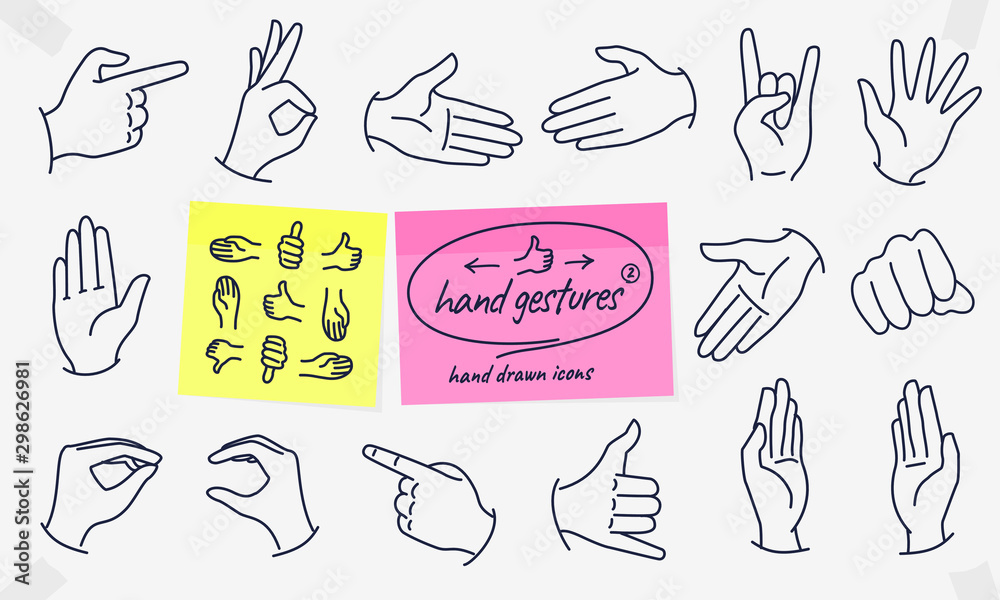 Hand gestures and signs in drawing, doodle style. Concept of pointing ...