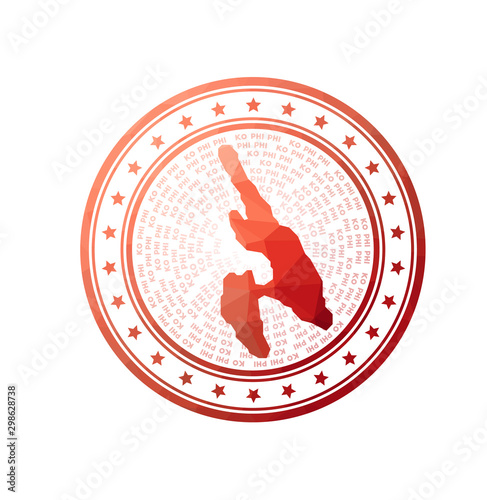 Flat low poly stamp of Ko Phi Phi. Polygonal Ko Phi Phi badge. Trendy vector logo of the island.
