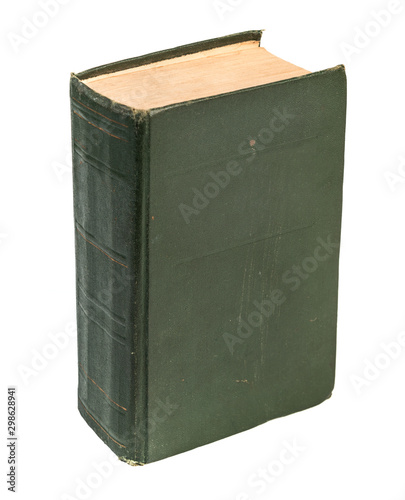 Hard cover dirty thick old book isolated on white