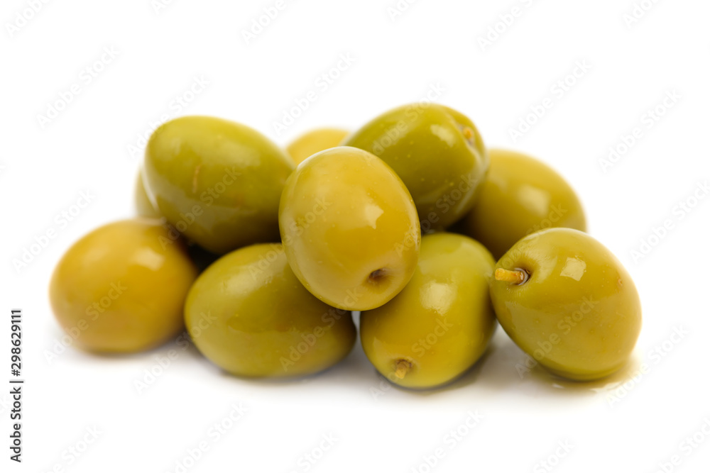Pile of wet green olives macro isolated Pile of wet green olives macro isolated