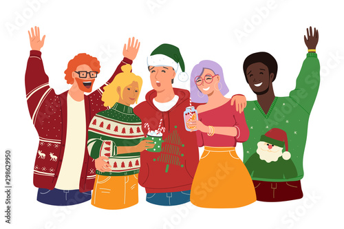 A team of friends celebrate a holiday. Christmas concept