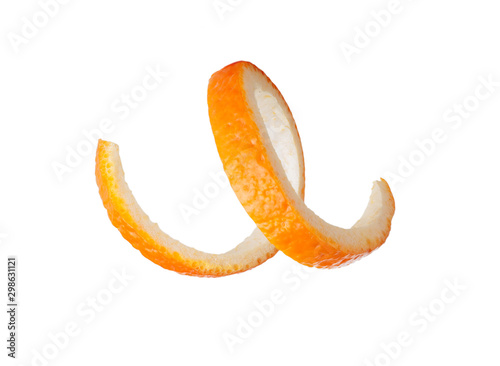 spiral orange peel isolated on a white background