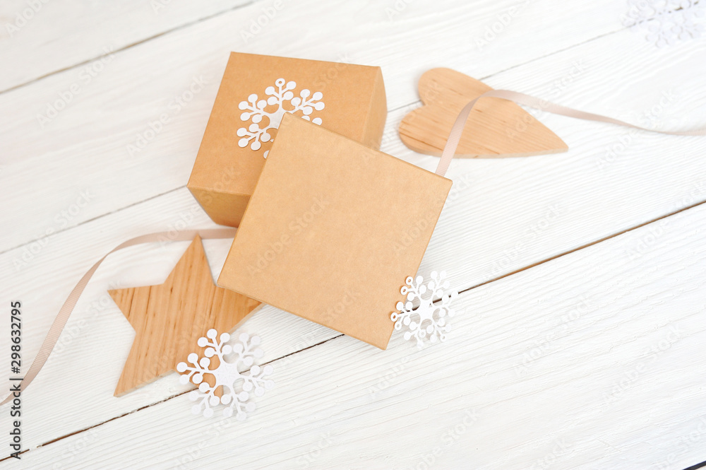 Christmas and Birthday Flat Lay with Gift Box and Greeting Card Background Christmas and Birthday Flat Lay with Gift Box and Greeting Card Background