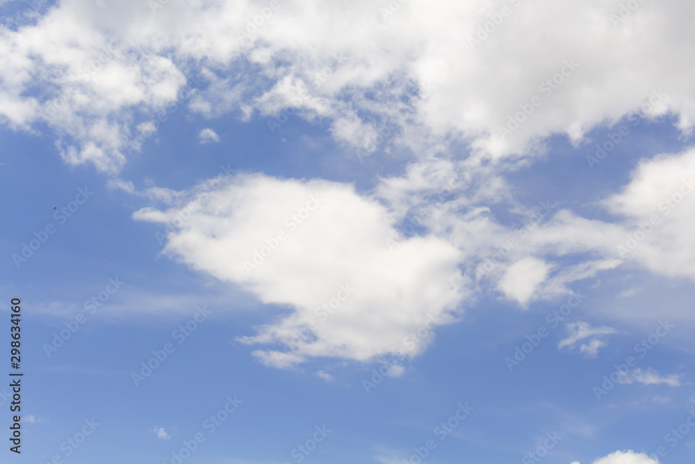 White cumulus clouds in blue sky at daytime. Natural background photo texture