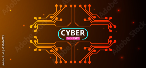 Cyber monday sale with circuit board background. Vector illustration